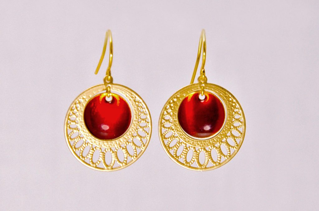 ploombijoux boucles d'oreilles createur dorées orientales lumineuses rouges Mini Orient