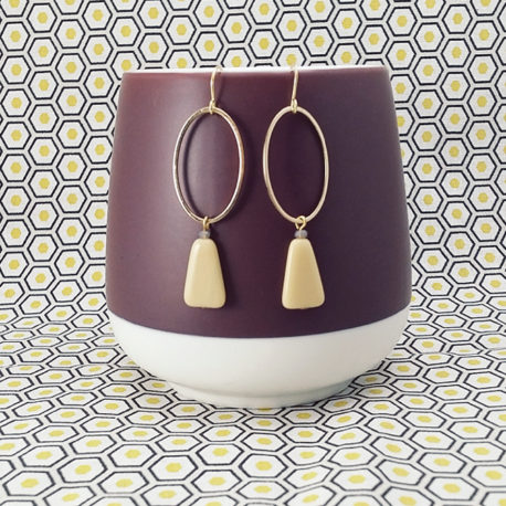 boucles d'oreilles créateur fantaisie dorées minimaliste graphique perle en verre Ploom Bijoux