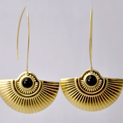 ploombijoux boucles d'oreilles originales de créateur longues dorées Art Deco Cleopatra noires