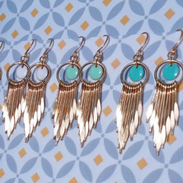 présentation des boucles d'oreilles à frange dorées