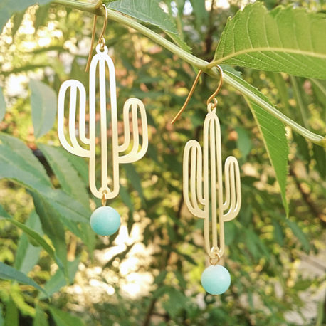 Boucles doreilles Ploom Bijoux createur original cactus perle amazonite