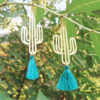 Boucles doreilles Ploom Bijoux createur cactus pompon bleu canard delicat coloré doré